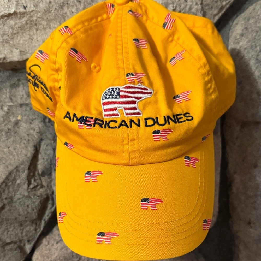 American Dunes Jack Nicklaus Golf Yellow Baseball Cap with Flag Bear Embroidery